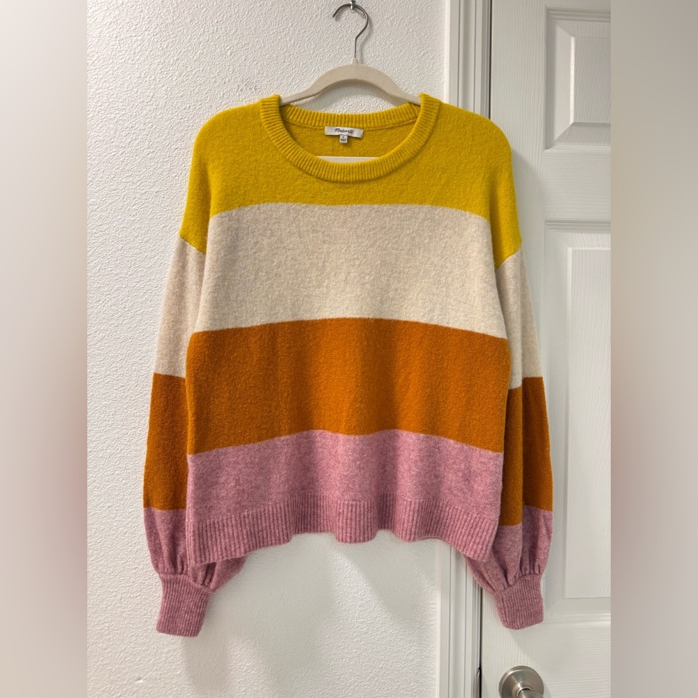 Madewell Sweater Striped Gladwell BalloonSleeve Wool Alpaca Pullover sizeS - Picture 2 of 5